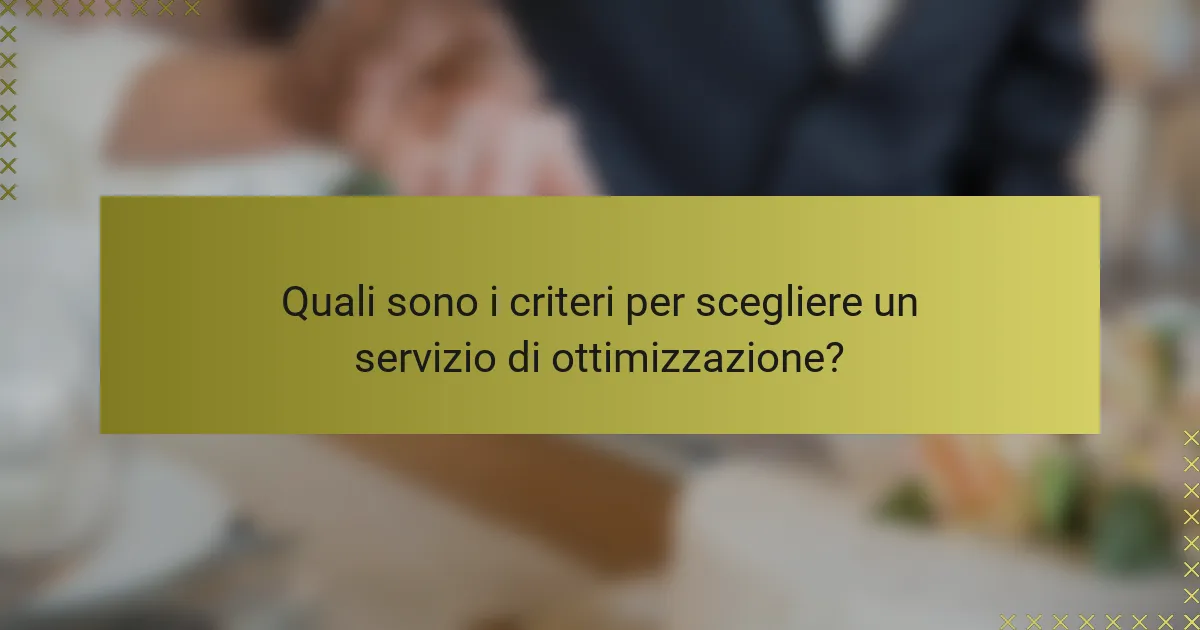 Quali sono i criteri per scegliere un servizio di ottimizzazione?